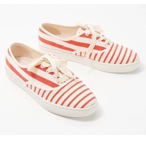 Soludos Red and Cream Striped Marin Sneakers